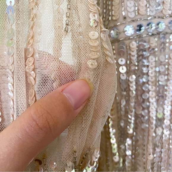 FAIR Mac Duggal Gown Sequined Illusion High-Neck Long-Sleeve Trumpet Rose Gold 2 - Picture 5 of 11